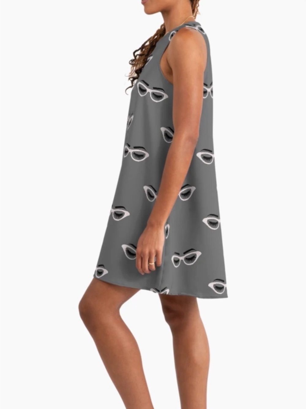 Redbubble Gray A-Line Dress with Eyeglasses Print